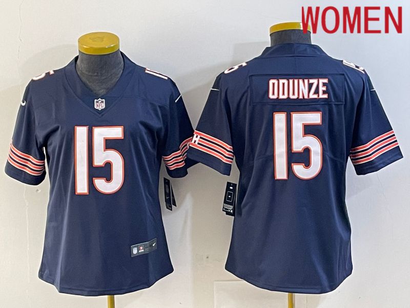 Women Chicago Bears 15 Odunze Blue Second generation 2024 Nike Limited NFL Jersey style 1